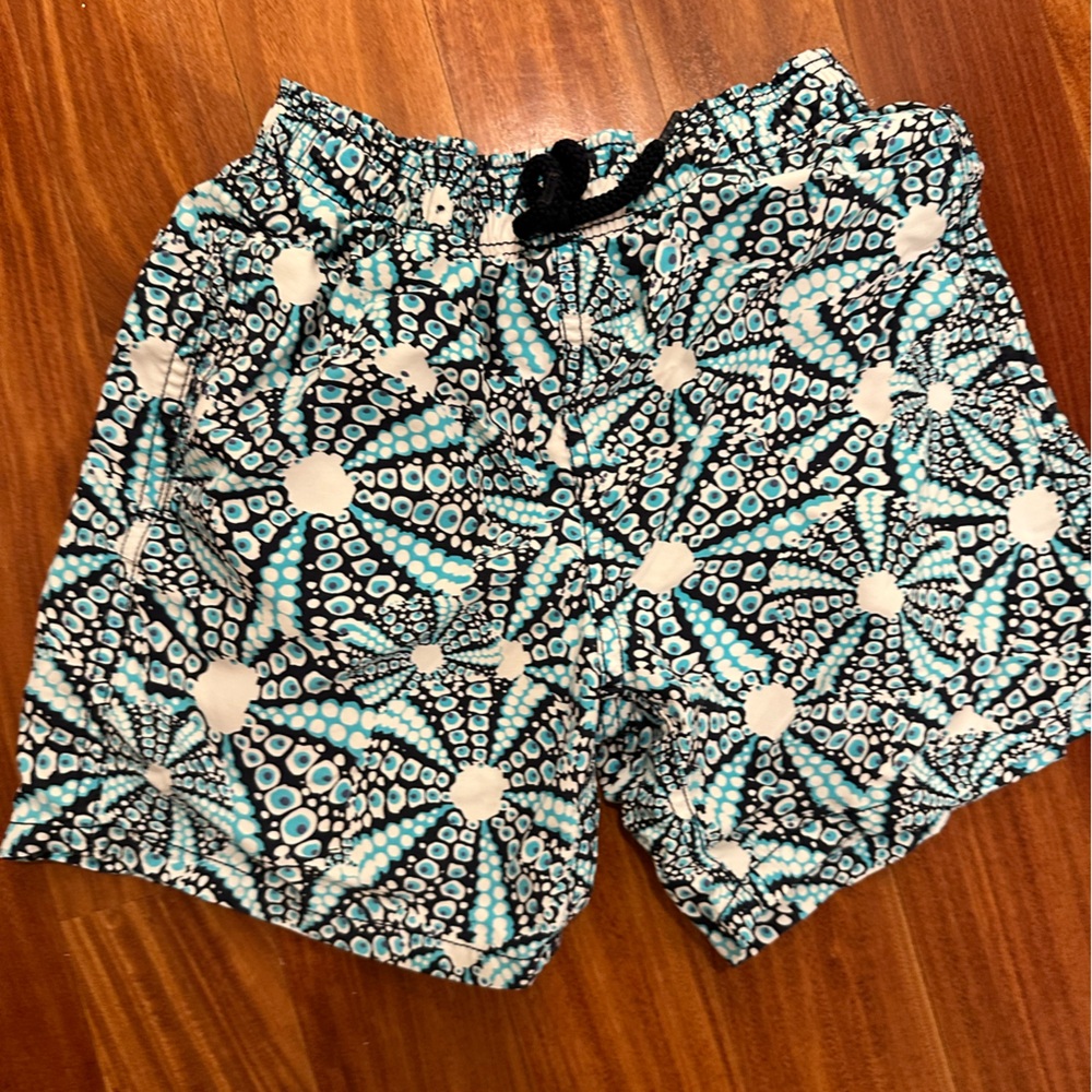Vilebrequin Boys Black White Teal Patterned Swim Trunks
